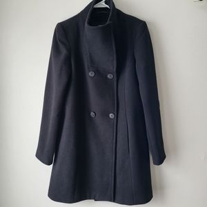 Vera Moda black wool blend double breasted high snap collar coat Size S